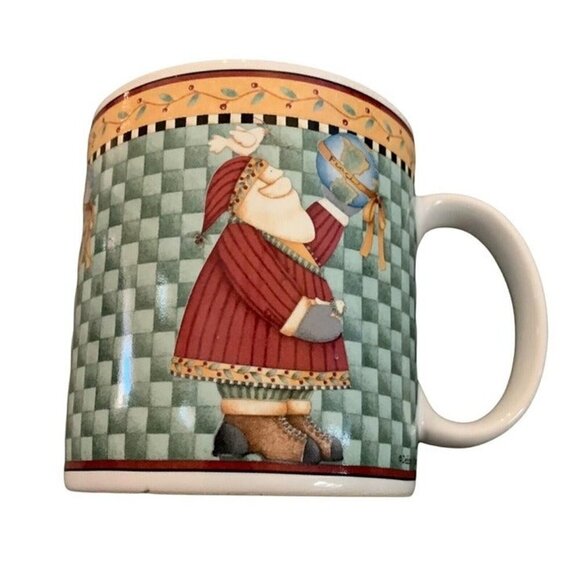 Vintage 2000 Debbie Mumm Santa Christmas Mug Sakura Ceramic Coffee Tea Stoneware - Picture 1 of 6